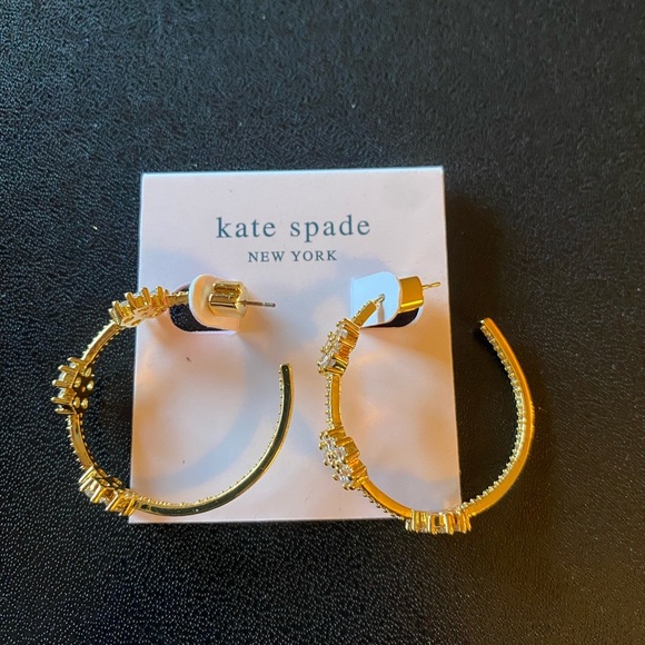kate spade Jewelry - Kate Spade Crystal Gleaming Gardenia hoop earrings 1 1/4 inch Yellow Gold NWOT